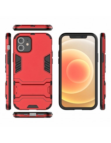 Coque antichoc iPhone 12 et 12 Pro Hybride avec support - Rouge