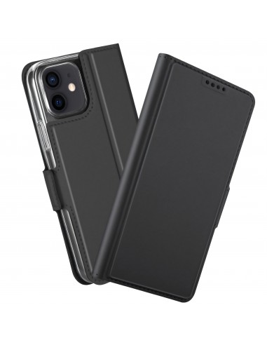 Etui iPhone 12 mini avec rangement carte avec coque silicone intégré - Noir