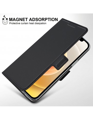 Etui iPhone 12 mini avec rangement carte avec coque silicone intégré - Noir