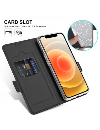 Etui iPhone 12 mini avec rangement carte avec coque silicone intégré - Noir