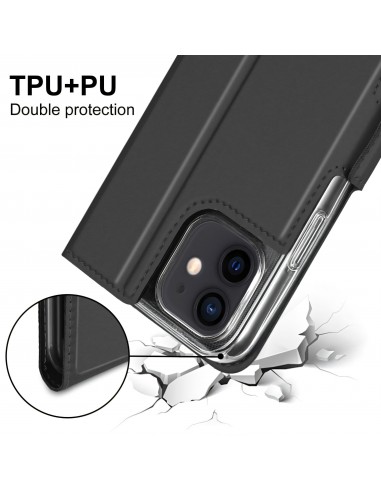 Etui iPhone 12 mini avec rangement carte avec coque silicone intégré - Noir