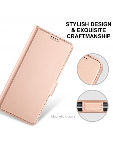 Etui iPhone 12 mini avec rangement carte avec coque silicone intégré - Rose