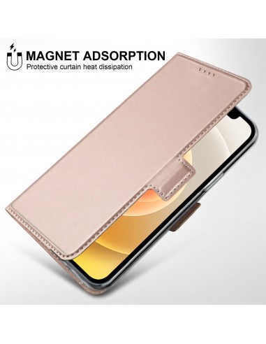 Etui iPhone 12 mini avec rangement carte avec coque silicone intégré - Rose