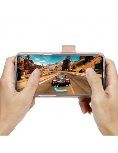 Etui iPhone 12 mini avec rangement carte avec coque silicone intégré - Rose