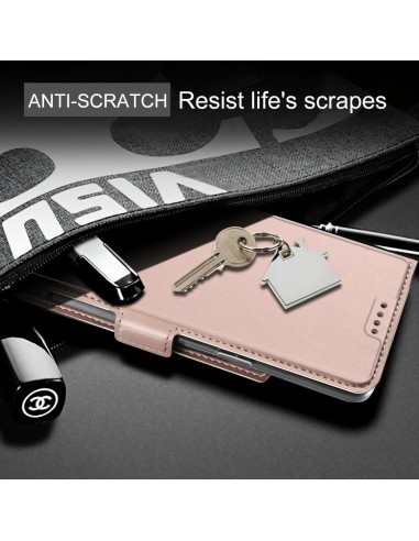 Etui iPhone 12 mini avec rangement carte avec coque silicone intégré - Rose