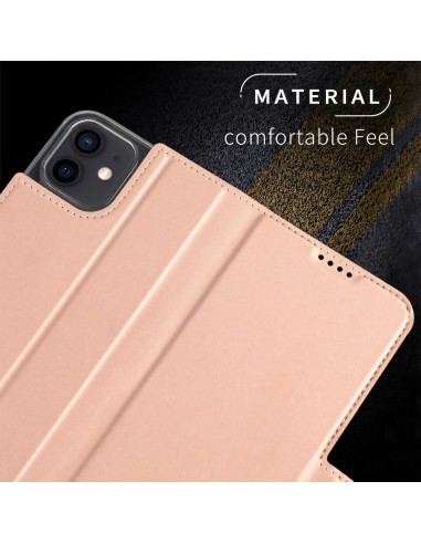 Etui iPhone 12 mini avec rangement carte avec coque silicone intégré - Rose