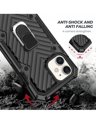 Coque antichoc hybride iPhone 12 mini avec anneau - Noir