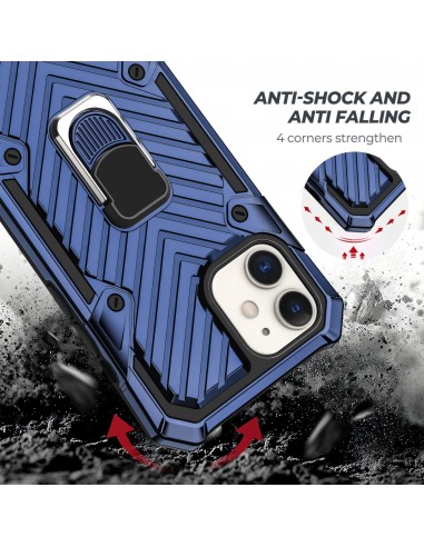 Coque antichoc hybride iPhone 12 mini avec anneau - Bleu foncé