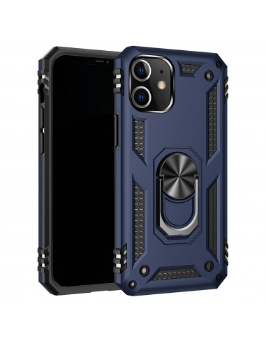 Coque antichoc iPhone 12 Mini Hybride Armor avec anneau - Bleu foncé