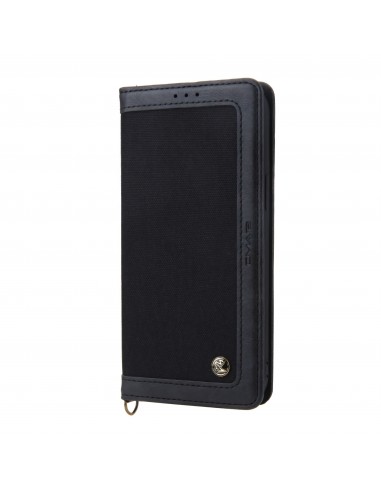 Etui portefeuille iPhone 12 Pro Max Style Jeans avec rangement carte et coque silicone intégrée - Noir
