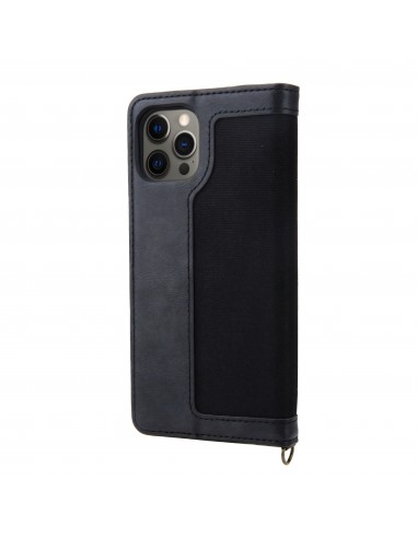 Etui portefeuille iPhone 12 Pro Max Style Jeans avec rangement carte et coque silicone intégrée - Noir