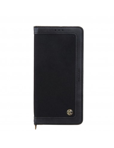 Etui portefeuille iPhone 12 Pro Max Style Jeans avec rangement carte et coque silicone intégrée - Noir