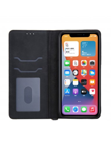 Etui portefeuille iPhone 12 Pro Max Style Jeans avec rangement carte et coque silicone intégrée - Noir