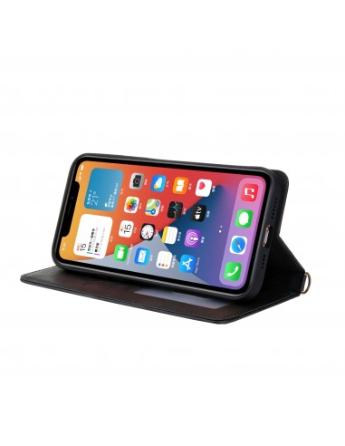 Etui portefeuille iPhone 12 Pro Max Style Jeans avec rangement carte et coque silicone intégrée - Noir