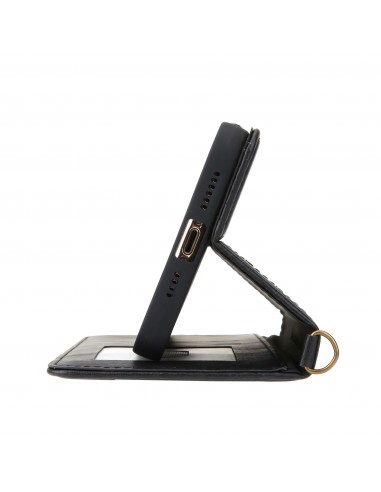 Etui portefeuille iPhone 12 Pro Max Style Jeans avec rangement carte et coque silicone intégrée - Noir