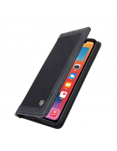 Etui portefeuille iPhone 12 Pro Max Style Jeans avec rangement carte et coque silicone intégrée - Noir