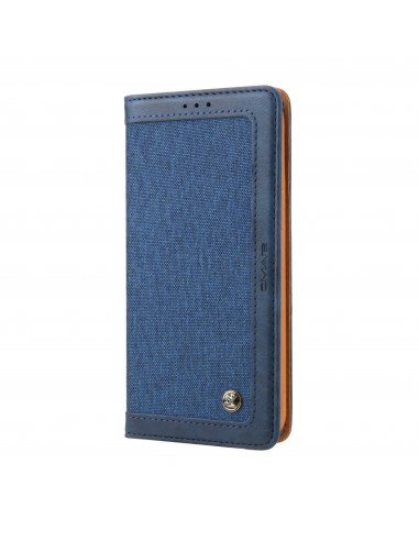 Etui portefeuille iPhone 12 Pro Max Style Jeans avec rangement carte et coque silicone intégrée - Bleu foncé
