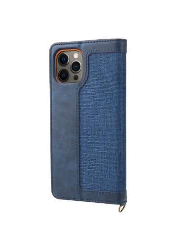 Etui portefeuille iPhone 12 Pro Max Style Jeans avec rangement carte et coque silicone intégrée - Bleu foncé