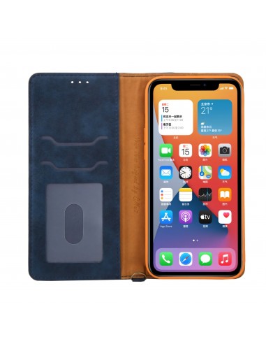 Etui portefeuille iPhone 12 Pro Max Style Jeans avec rangement carte et coque silicone intégrée - Bleu foncé