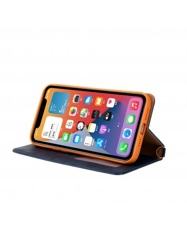 Etui portefeuille iPhone 12 Pro Max Style Jeans avec rangement carte et coque silicone intégrée - Bleu foncé