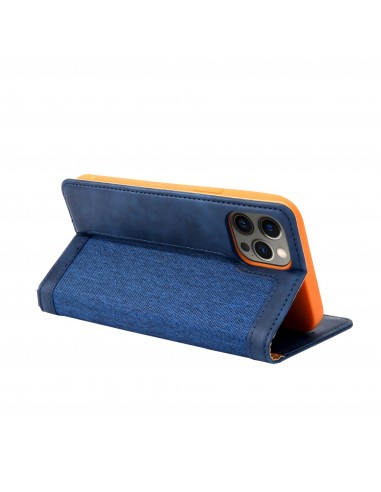 Etui portefeuille iPhone 12 Pro Max Style Jeans avec rangement carte et coque silicone intégrée - Bleu foncé