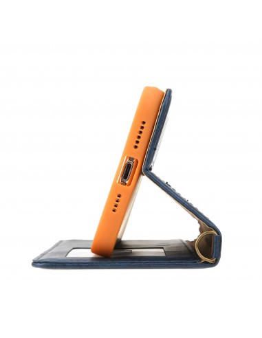 Etui portefeuille iPhone 12 Pro Max Style Jeans avec rangement carte et coque silicone intégrée - Bleu foncé