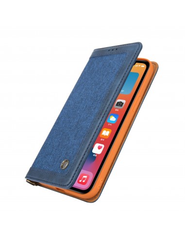 Etui portefeuille iPhone 12 Pro Max Style Jeans avec rangement carte et coque silicone intégrée - Bleu foncé