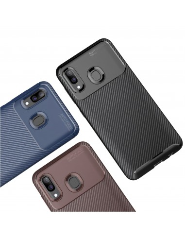 Coque silicone Galaxy A30 et A20 Syle fibre de carbone - Noir