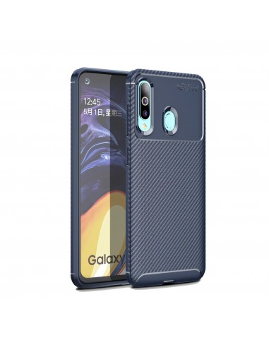 Coque silicone Galaxy A60 Syle fibre de carbone - Bleu foncé