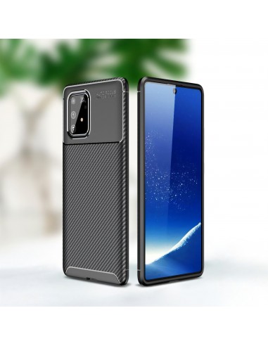 Coque silicone Galaxy S10 Lite et Galaxy A91 Style fibre de carbone - Noir