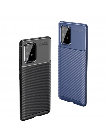 Coque silicone Galaxy S10 Lite et Galaxy A91 Style fibre de carbone - Bleu