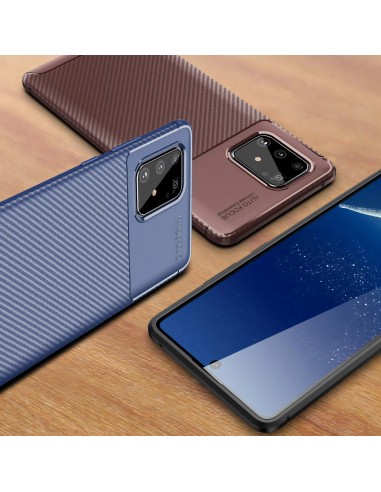 Coque silicone Galaxy S10 Lite et Galaxy A91 Style fibre de carbone - Bleu