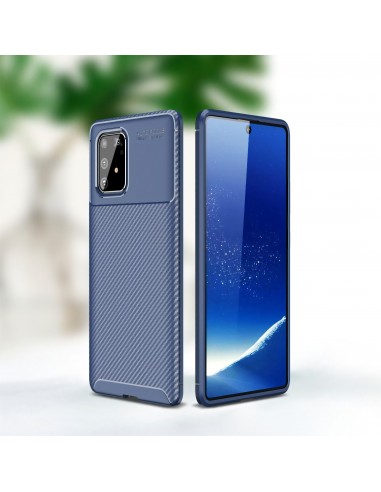 Coque silicone Galaxy S10 Lite et Galaxy A91 Style fibre de carbone - Bleu