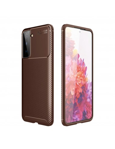 Coque silicone Galaxy S21 Plus Carbon Fiber - Marron