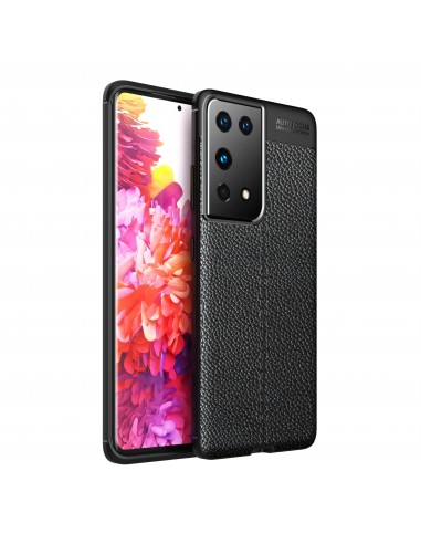 Coque silicone Galaxy S21 Ultra avec effet cuir - Noir