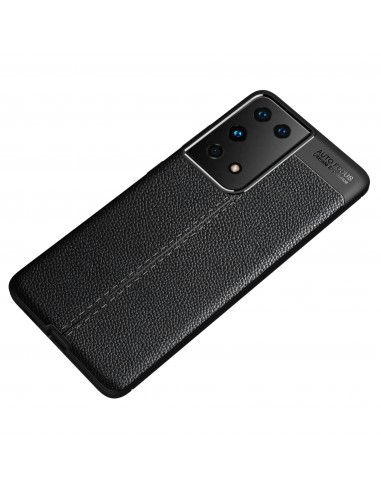 Coque silicone Galaxy S21 Ultra avec effet cuir - Noir