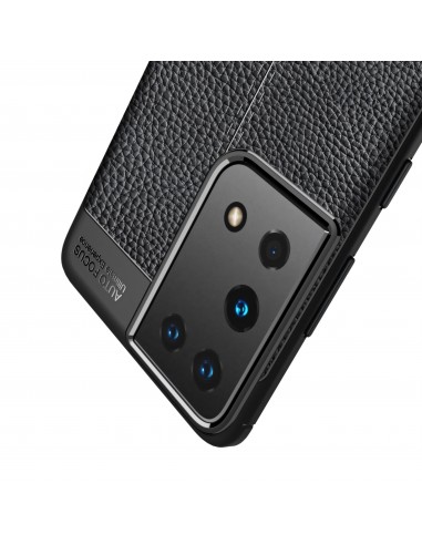 Coque silicone Galaxy S21 Ultra avec effet cuir - Noir