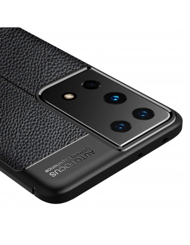Coque silicone Galaxy S21 Ultra avec effet cuir - Noir