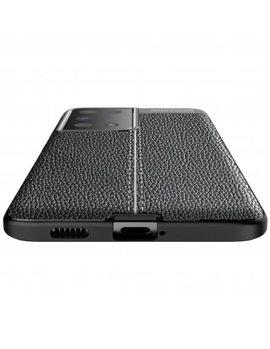 Coque silicone Galaxy S21 Ultra avec effet cuir - Noir