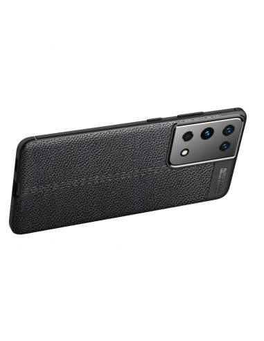 Coque silicone Galaxy S21 Ultra avec effet cuir - Noir