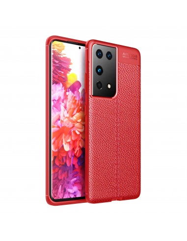 Coque silicone Galaxy S21 Ultra avec effet cuir - Rouge