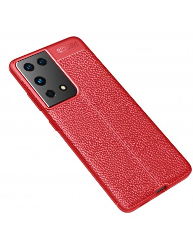 Coque silicone Galaxy S21 Ultra avec effet cuir - Rouge