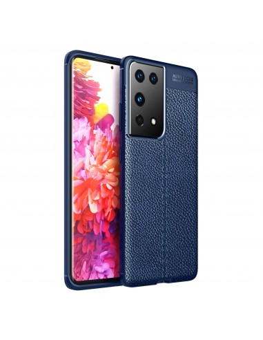 Coque silicone Galaxy S21 Ultra avec effet cuir - Bleu foncé