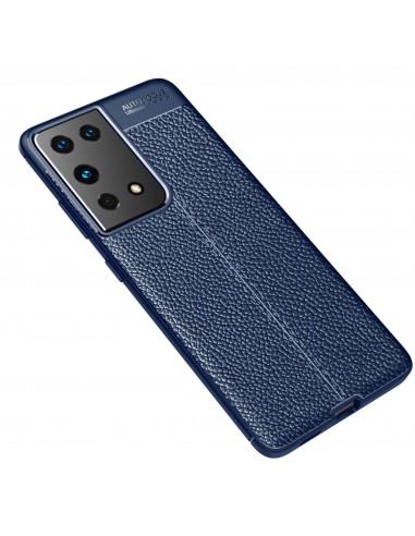 Coque silicone Galaxy S21 Ultra avec effet cuir - Bleu foncé