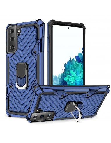Coque antichoc Galaxy S21 Metal Hybride Armor avec anneau - Bleu foncé