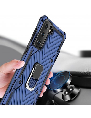 Coque antichoc Galaxy S21 Metal Hybride Armor avec anneau - Bleu foncé