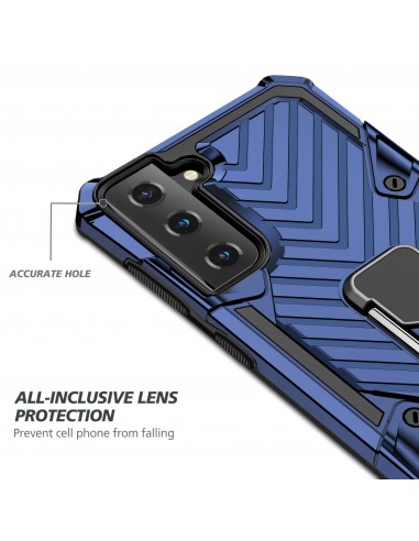 Coque antichoc Galaxy S21 Metal Hybride Armor avec anneau - Bleu foncé