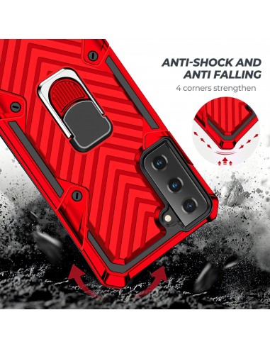 Coque antichoc Galaxy S21 Metal Hybride Armor avec anneau - Rouge