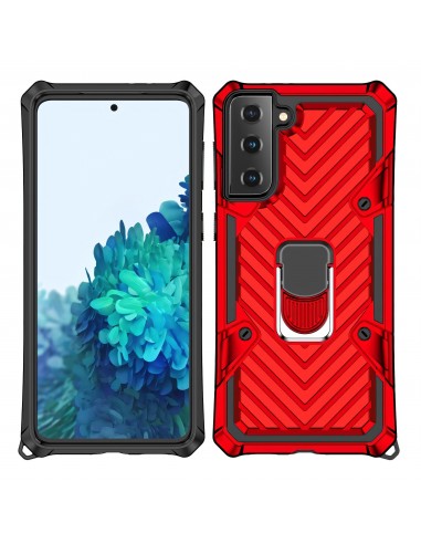 Coque antichoc Galaxy S21 Metal Hybride Armor avec anneau - Rouge