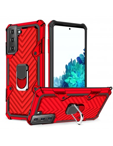 Coque antichoc Galaxy S21 Plus Metal Hybride Armor avec anneau - Rouge